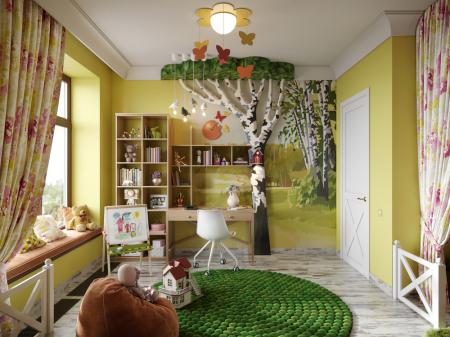 Children's room interior Cute village